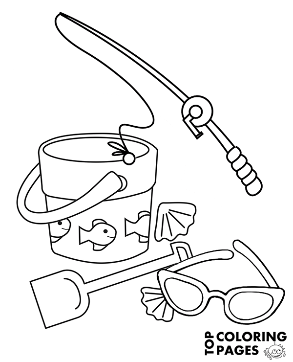 Fishing rod and sunglasses coloring page