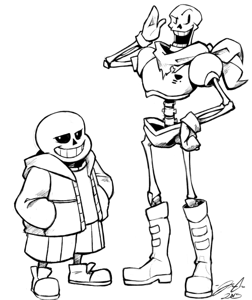 I finally gave in and drew the skelebros. Might color this later ...
