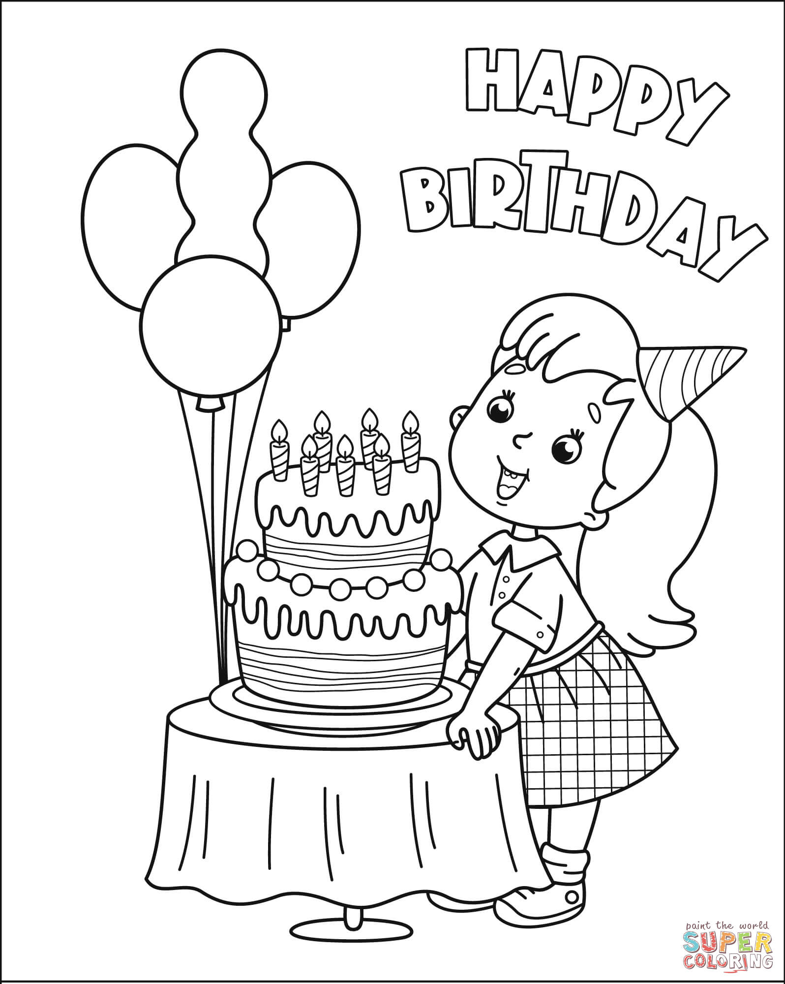 Happy Birthday with Girl 4 coloring page | Free Printable Coloring Pages