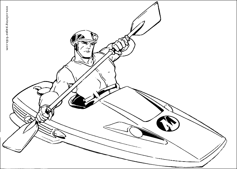 Action Man Coloring Picture for kids - Action Man in a canoe