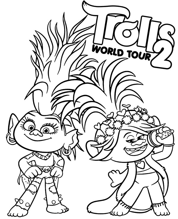 Poppy and Barb coloring page Trolls 2 - Topcoloringpages.net