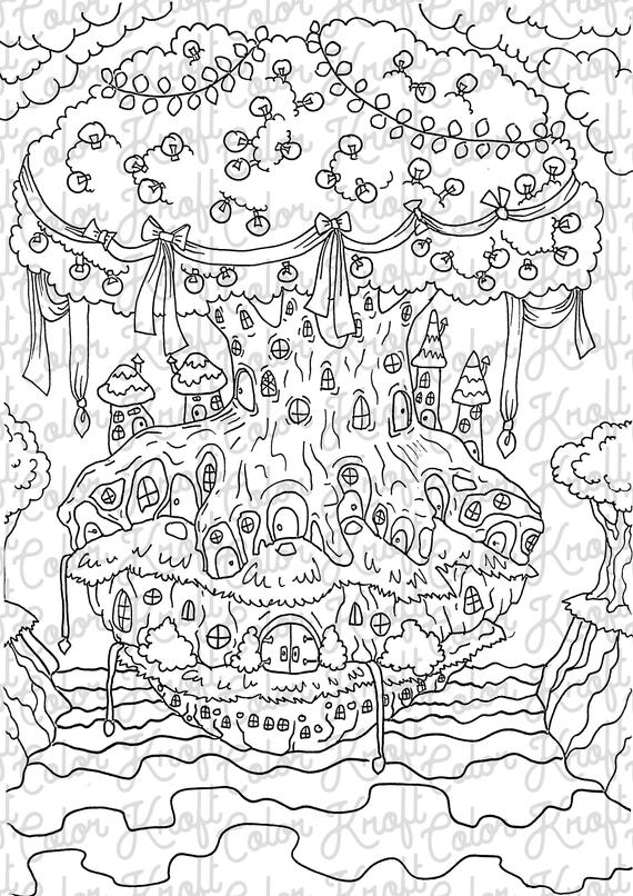 Home is in the Fairy Tree // Printable Coloring Page // Fairy | Etsy
