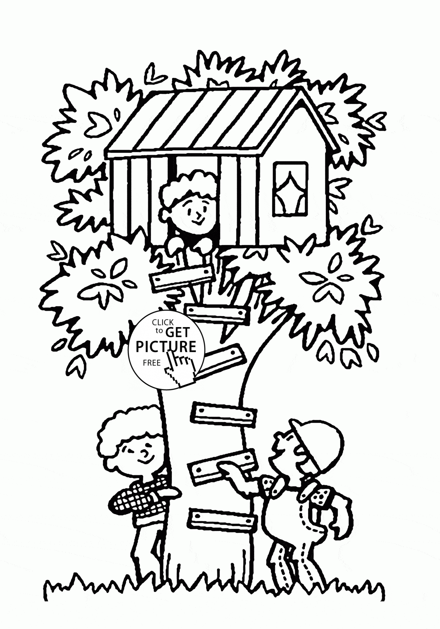 Tree House Summer Fun coloring page for kids, seasons coloring ...
