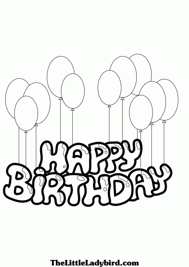 Happy birthday coloring page with balloons