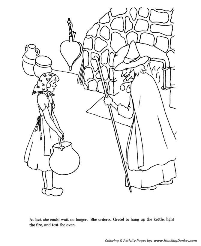 Hansel and Grettle fairy tale story coloring pages | Hansel and Grettle  were trapped Coloring story Pages | HonkingDonkey