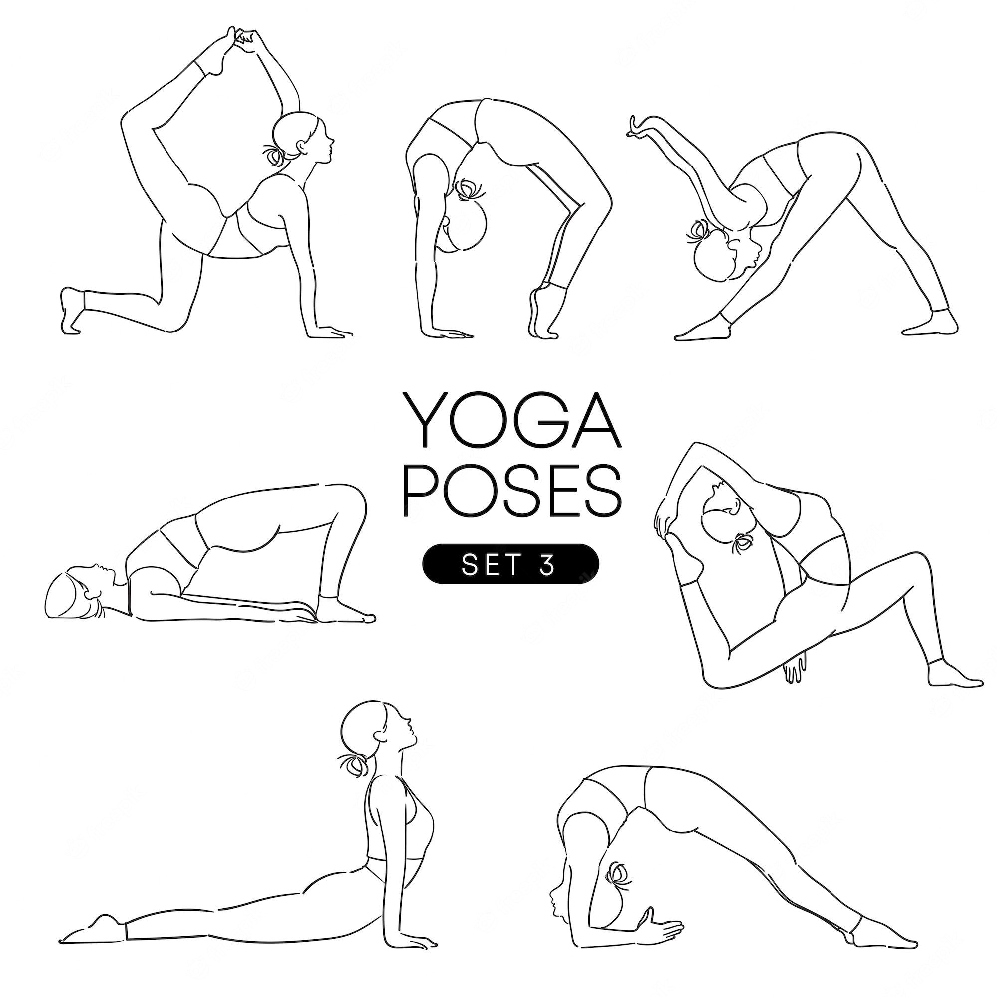 Premium Vector | Black hand drawn of a girl in many different yoga poses  isolated on white.