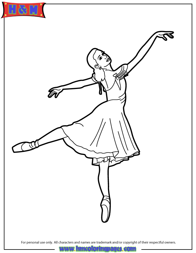 Ballerina Wearing Pointe Shoes Tip Toe Coloring Page | H & M Coloring Pages