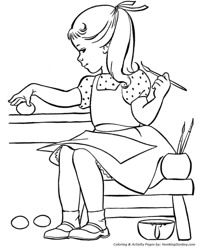 Easter Egg Coloring Pages - Girl Painting Easter Eggs | HonkingDonkey