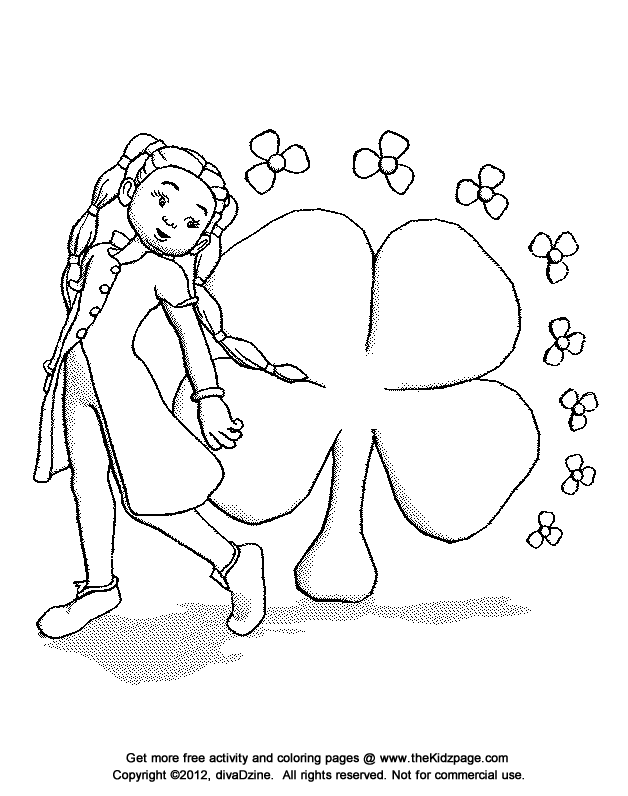 Girl and Lucky Shamrock St. Patrick's Day - Free Coloring Pages 