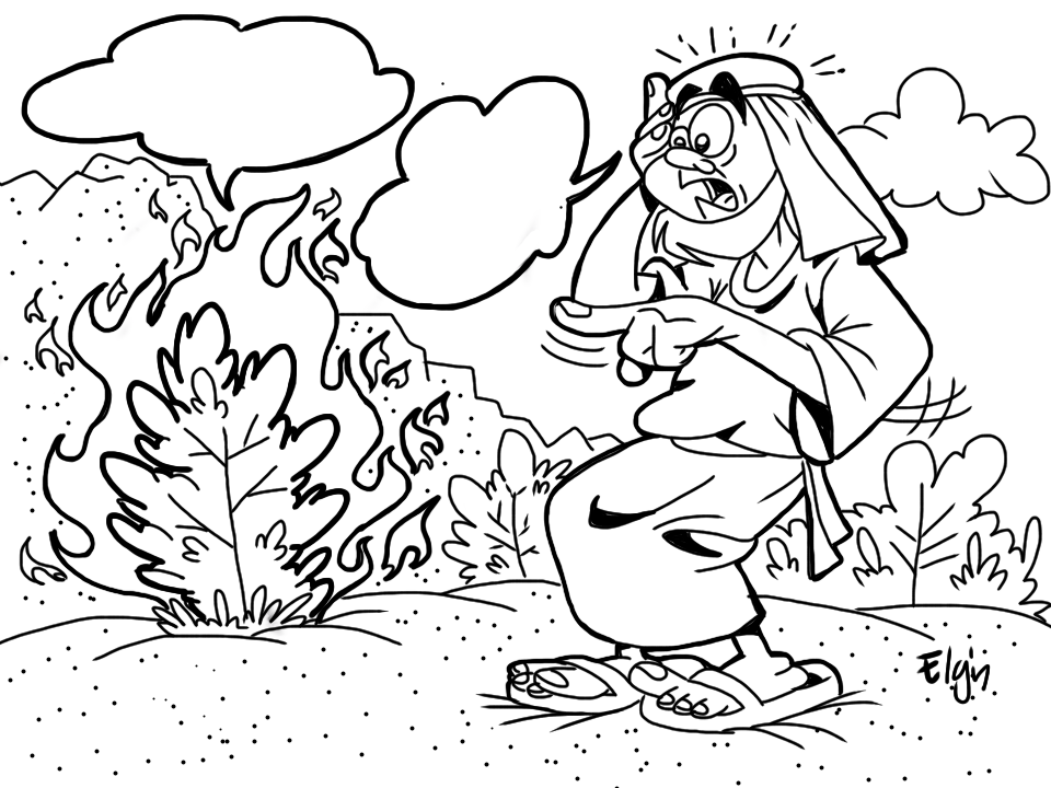 Moses and the Burning Bush Cartoon & Coloring Page