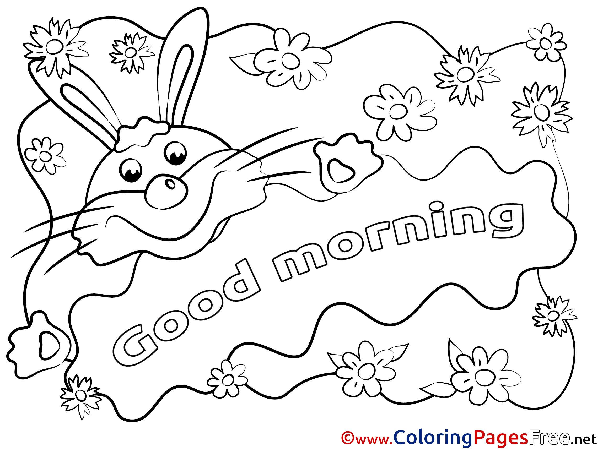 Rabbit Colouring Sheet download Good Morning