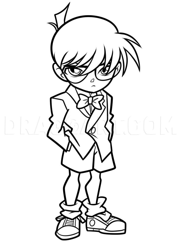 How to Draw Detective Conan, Coloring Page, Trace Drawing