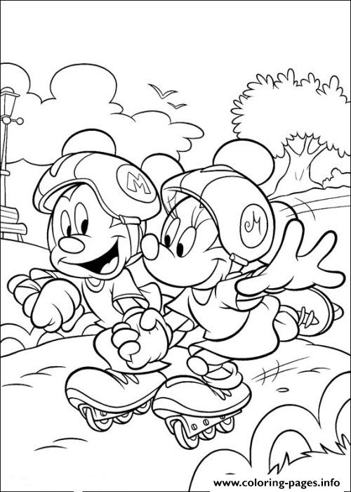 Mickey And Minnie On Roller Skate Disney C61b Coloring Pages Printable