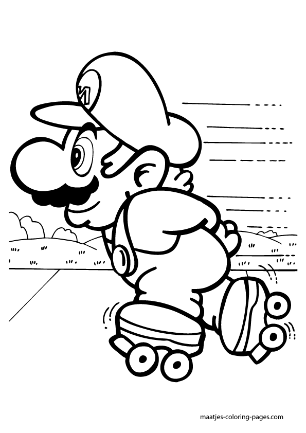 Super Mario on the roller skates coloring pages