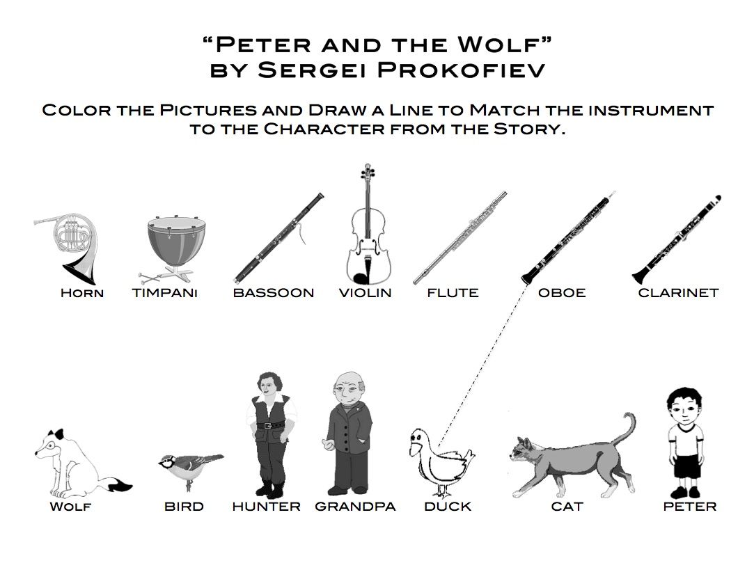 Learn Me Music: "Peter and the Wolf" Matching and Coloring Page ...