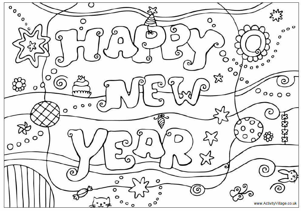 New Year Colouring Pages
