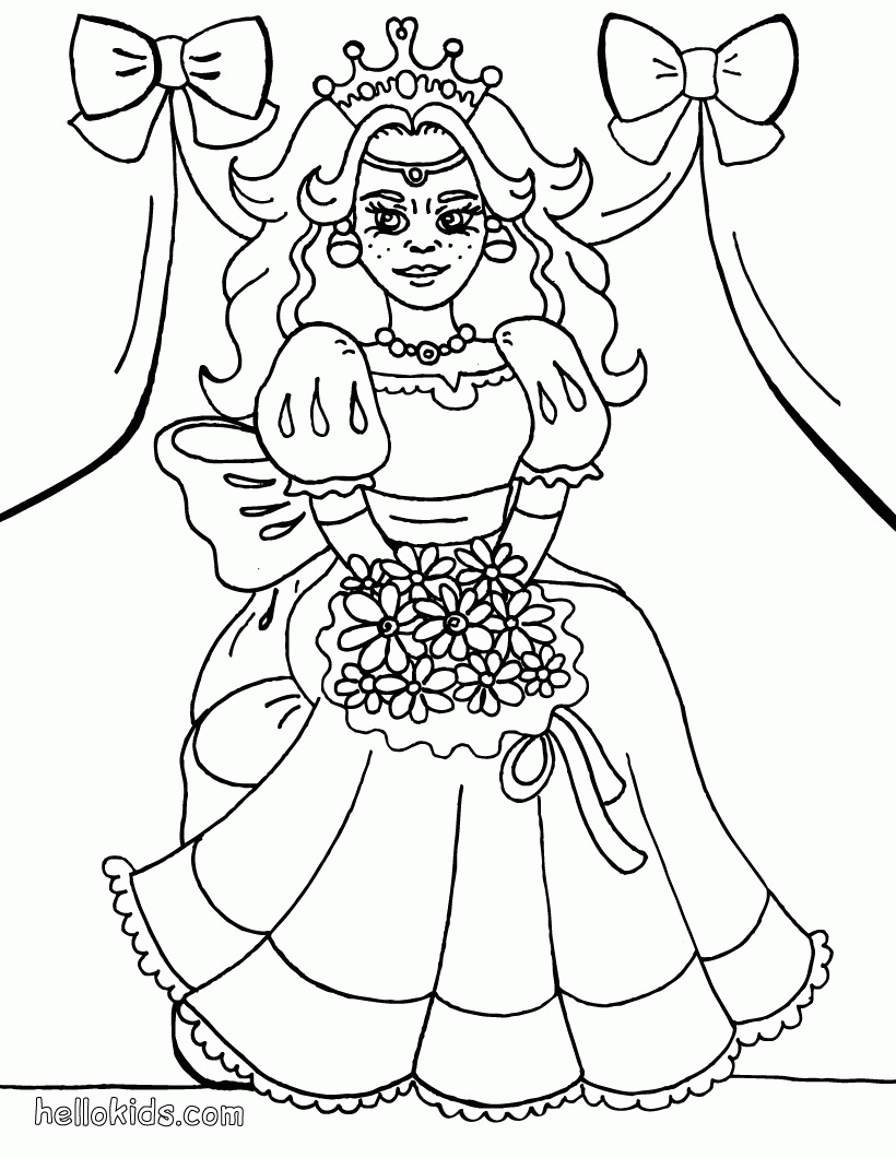 PRINCESSES DRESSES coloring pages - Princess with flower
