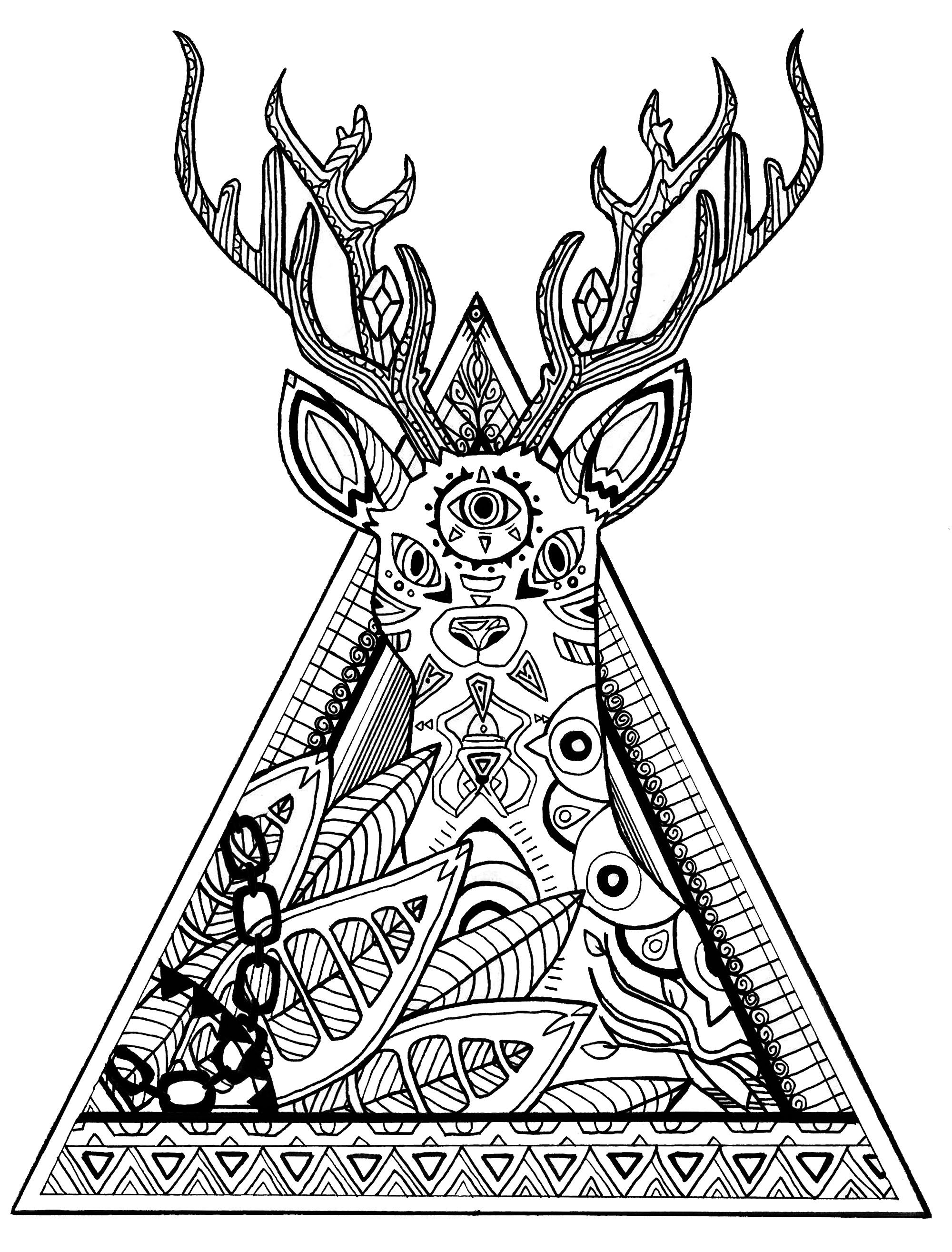 Deer in a triangle - Deers Adult Coloring Pages