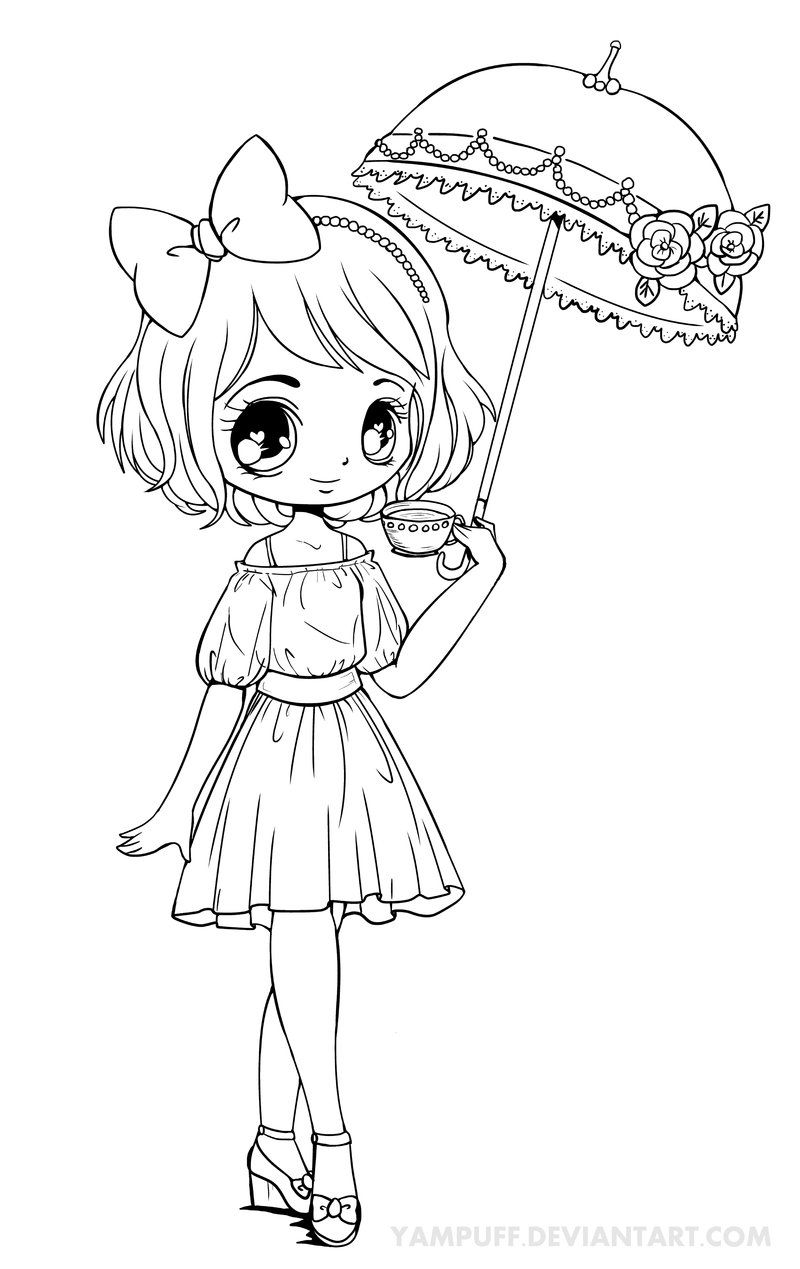 chibi Coloring Pages | Umbrellagirl Lineart by YamPuff on ...