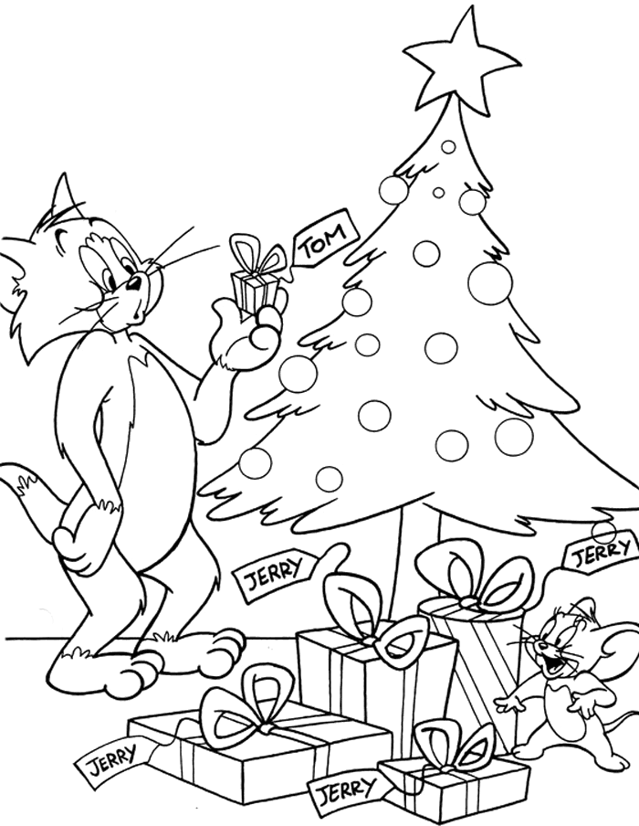 Tom And Jerry Are Being Offered In The Days Of Christmas Coloring 