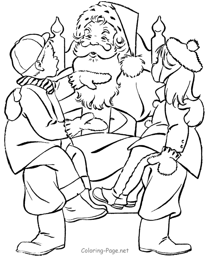 Winter Coloring Book Pages - On Santa's knee