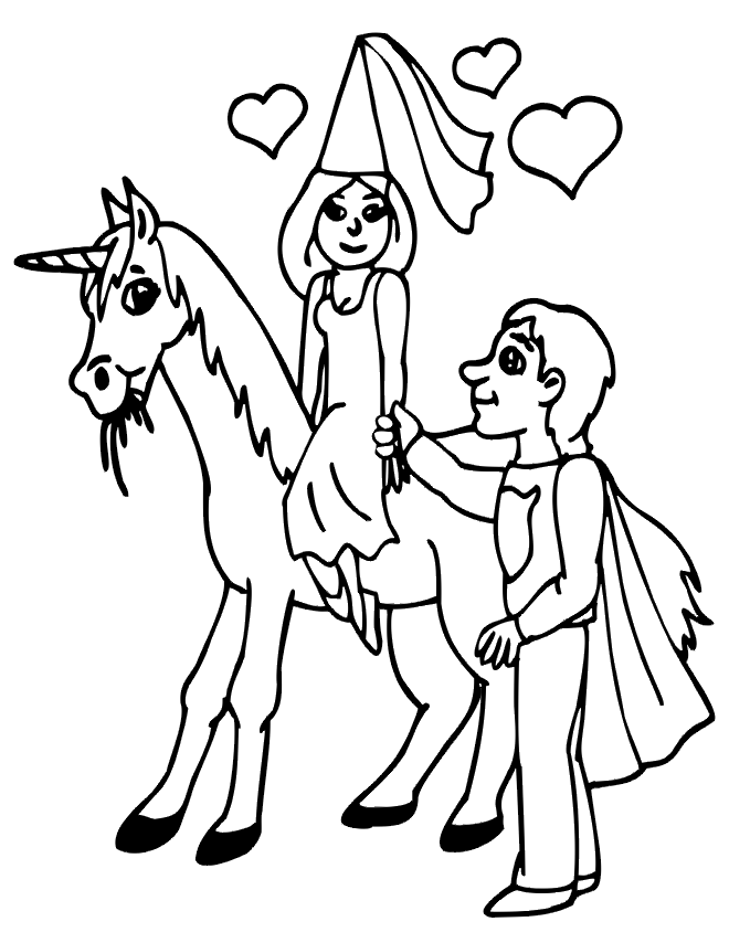 kids riding a unicorn Colouring Pages