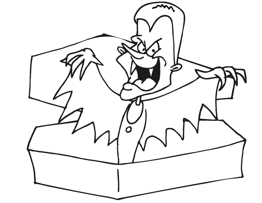 Vampire Coloring Page | Vampire Coming Out Of Coffin