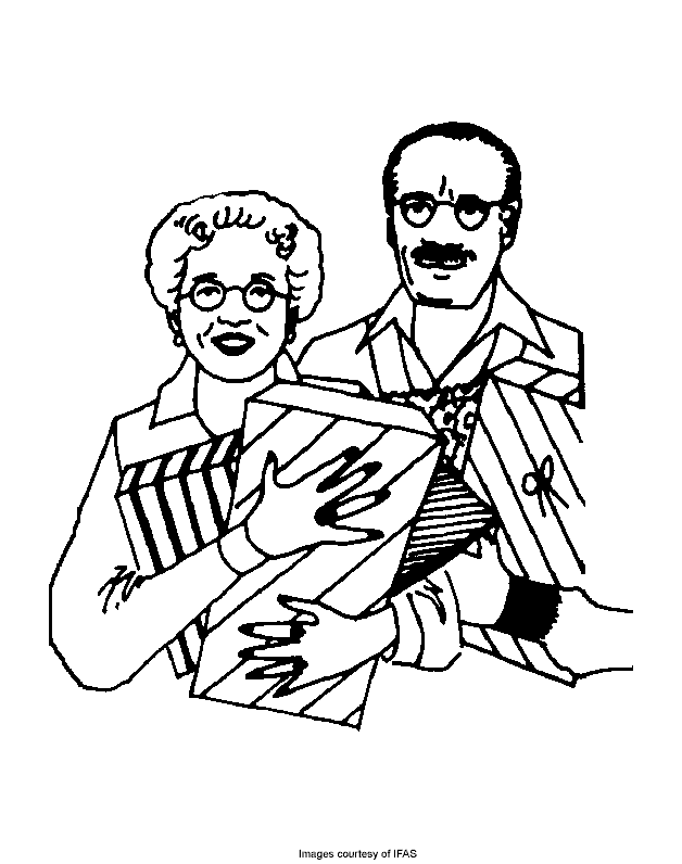 Grandparents with gift packages - Free Coloring Pages for Kids 
