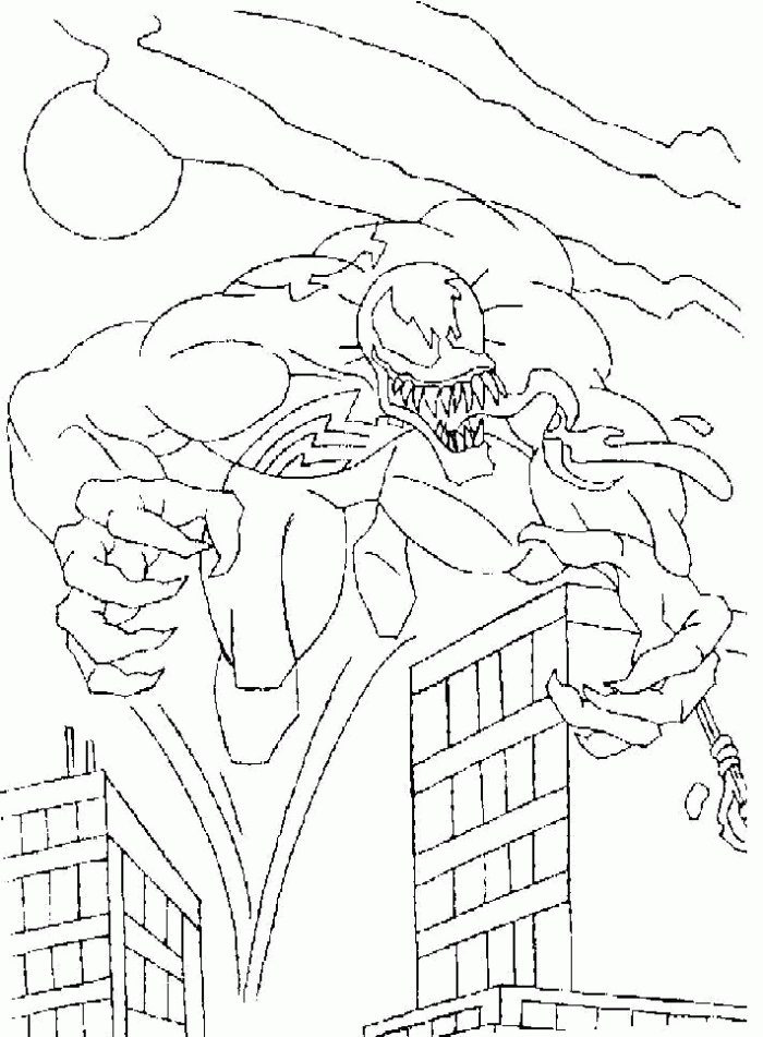 Spiderman Venom In The Night Coloring - Spiderman Cartoon Coloring 