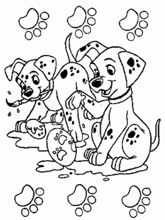 Coloring page 101 Dalmatians Puppies with dirty paws