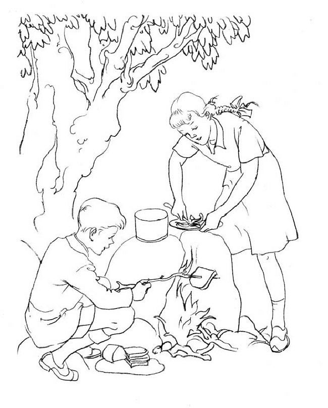 bon fire with books Colouring Pages
