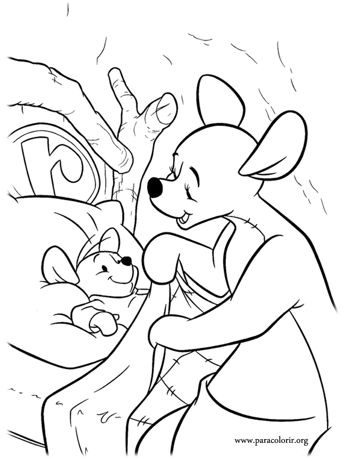 Winnie the Pooh - Roo and his mother Kanga coloring page
