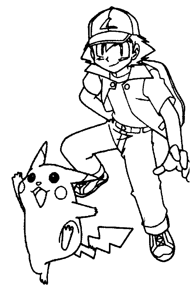 Pikachu Halloween Coloring Pages - Ash And Pikachu Pokemon Coloring