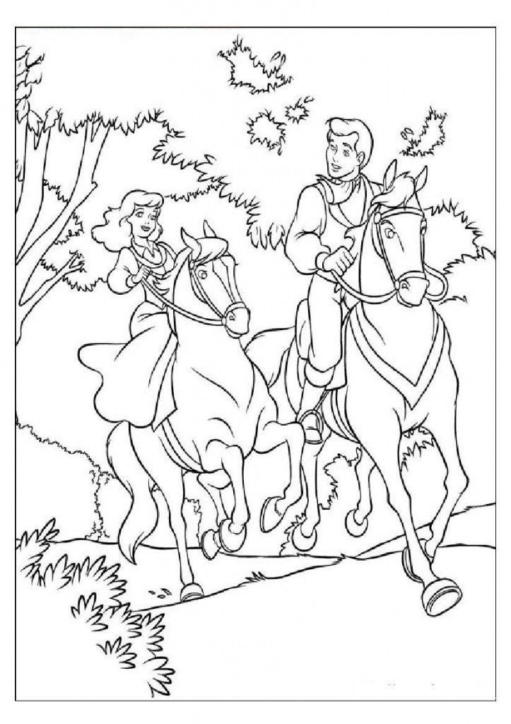 Cartoon: Pretty Cinderella And Prince Charming Horse Riding 