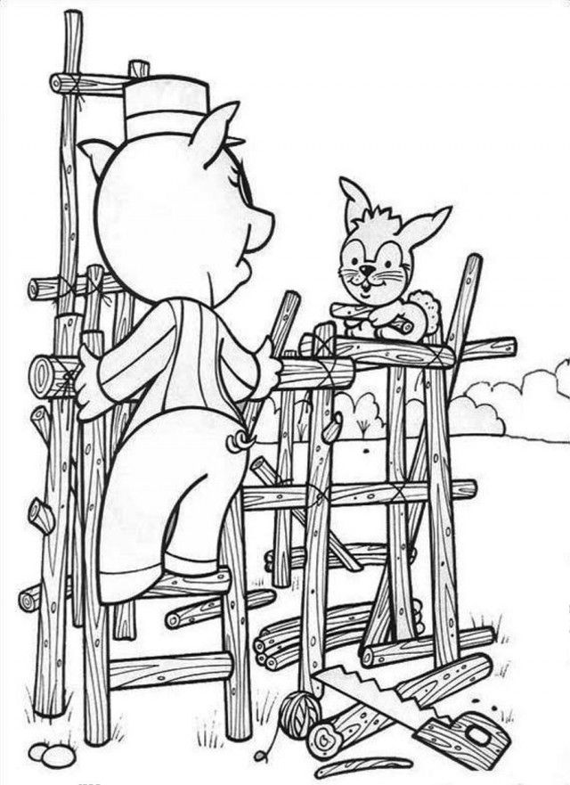 Three Little Pigs In Playground Coloring Page Coloringplus 188747 