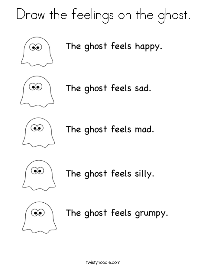Draw the feelings on the ghost. Coloring Page.