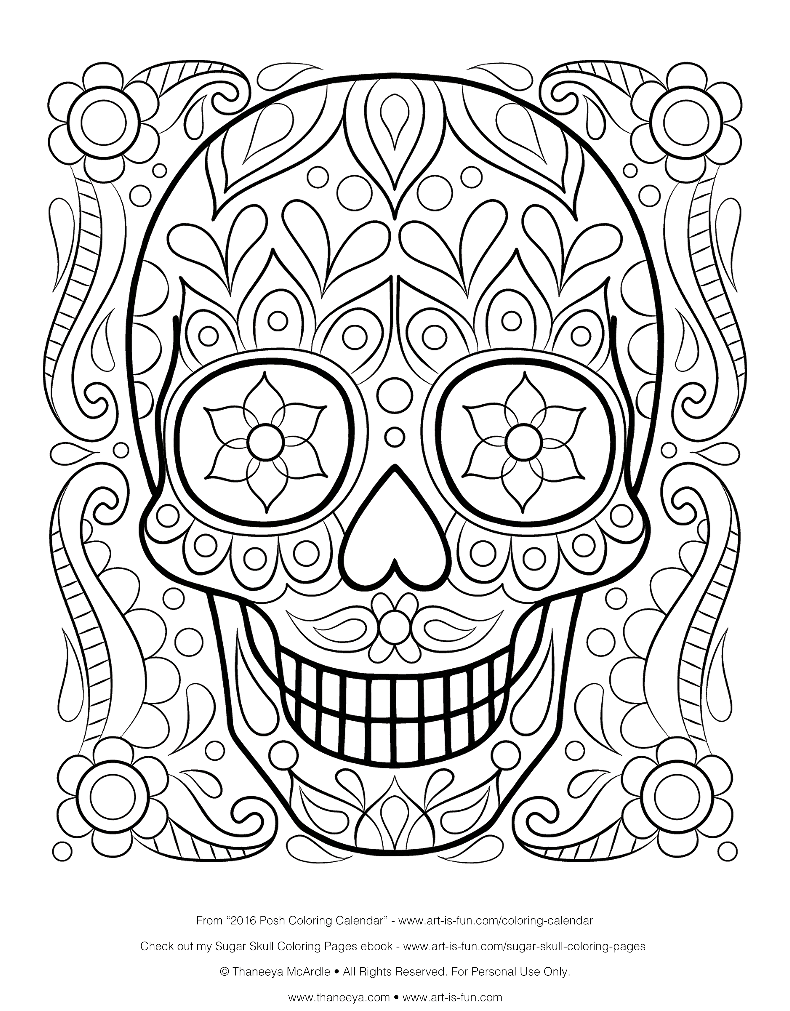 Free Sugar Skull Coloring Page: Printable Day of the Dead Coloring ...