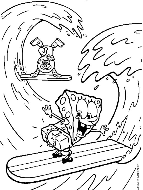 SpongeBob Doing Surf In Ripped Pants Coloring Page : Kids Play Color