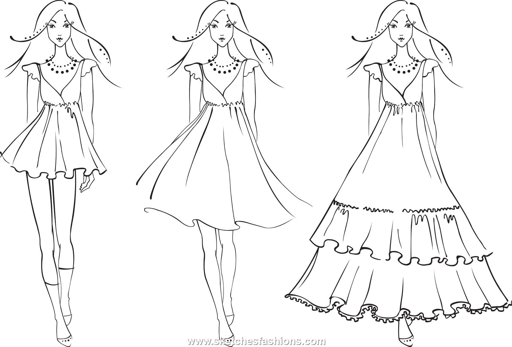 Fashion Design Sketches of Dresses - Get Coloring Pages
