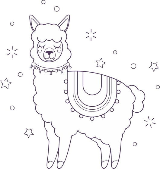 Cartoon Llama Coloring Page Decal – Wallmonkeys