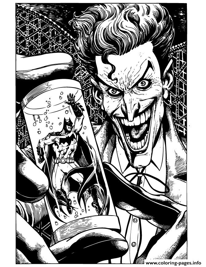 Print joker holding batman in tube Coloring pages
