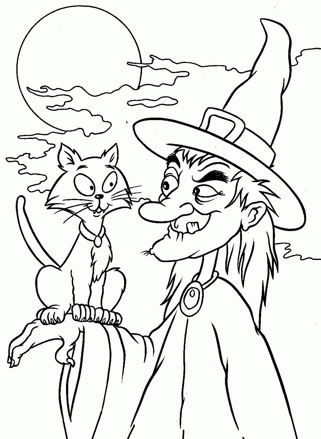 Halloween Coloring Pages Print Out Witch And Cat | Hallowen ...