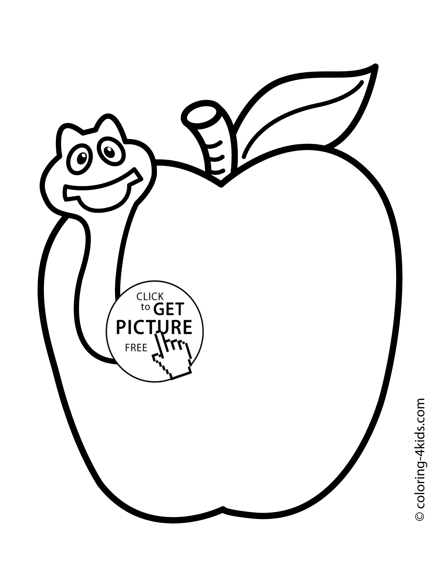 Apple with worm Fruits coloring pages simple for kids ...