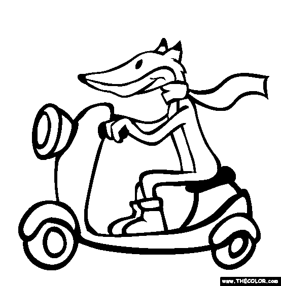 Fox On Scooter Online Coloring Page