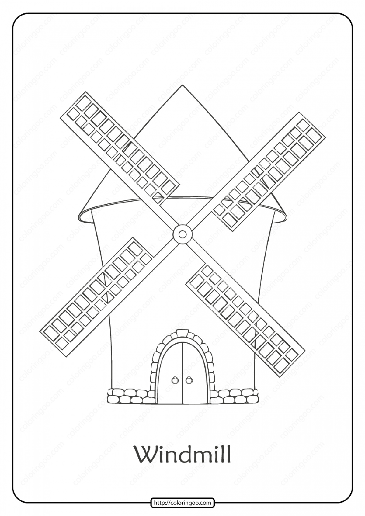Free Printable Windmill Pdf Coloring Page