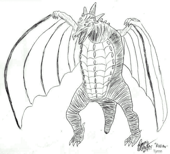 Rodan Coloring Godzilla Tyrnn Popular Sketch Coloring Page.