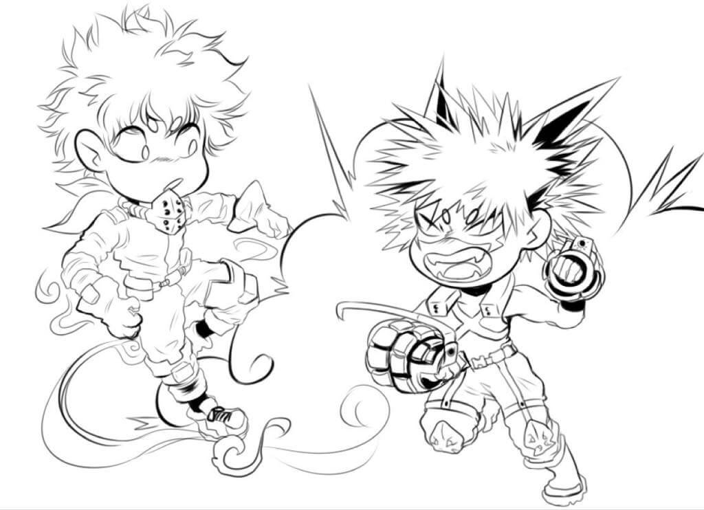 Chibi Bakugo and Deku Coloring Page - Free Printable Coloring Pages for Kids