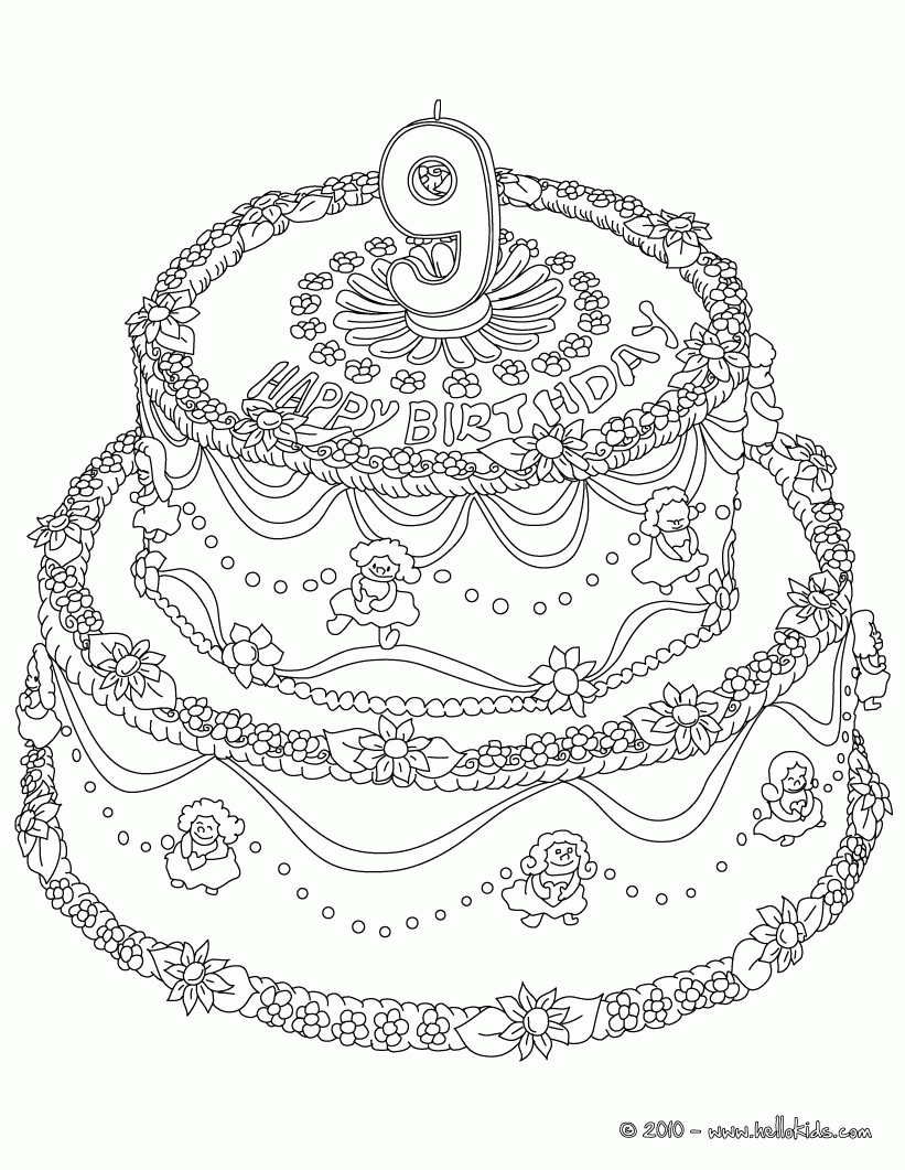 Birthday cake coloring pages - Birthday cake 9 years