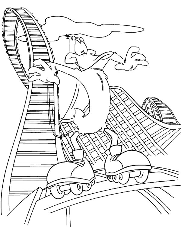 Daffy Duck Sliding on Rollercoaster Track Coloring Pages - NetArt
