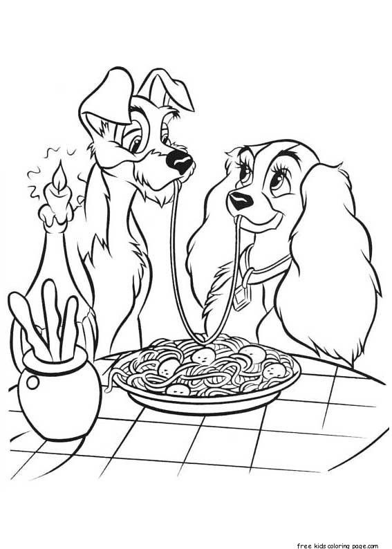 lady and the tramp spaghetti coloring pages for kids | Cartoon ...